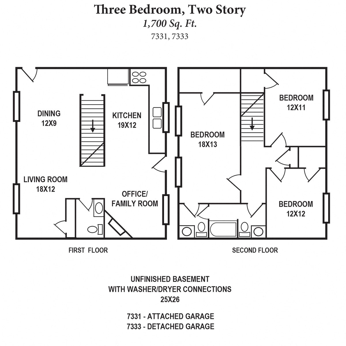 Floor plan for 3 beds, 1.5 baths, 1695 sqft